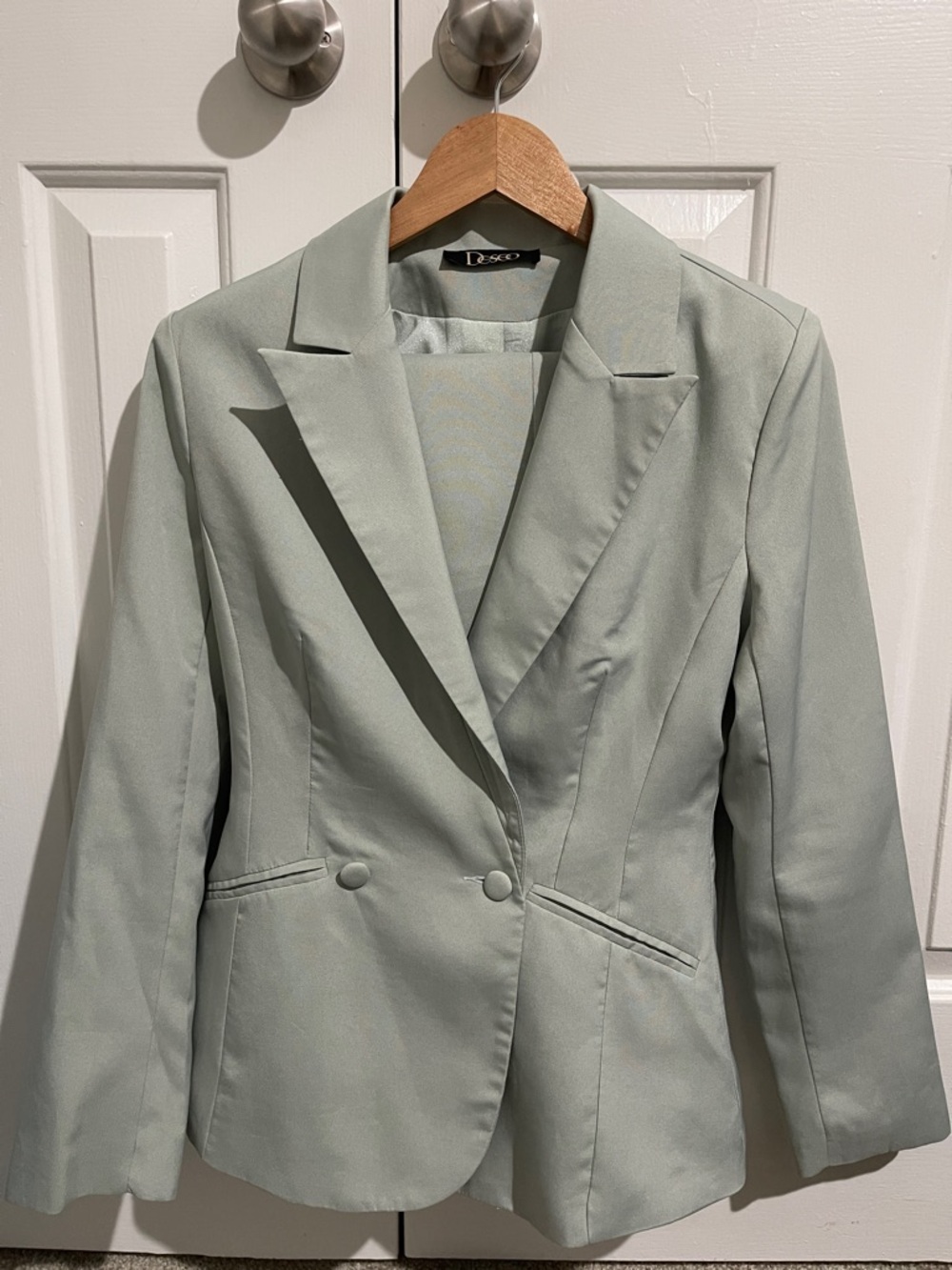 Mint Green Gray Sage Double-Button Blazer and Pants Matching Set - Women’s Small